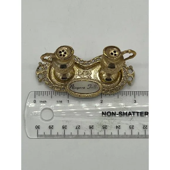 Mini Niagra Falls Souvenir Elegant Jar Salt and Pepper Shakers w/Tray - Picture 6 of 6